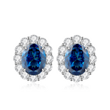 2ct Oval Cut Blue Moissanite Halo Earrings