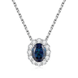 2.072ct Oval Cut Blue Moissanite Halo Necklace