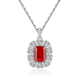 2.496ct Emerald Cut Red Moissanite Halo Necklace