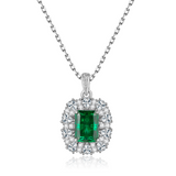 Emerald Cut Green Moissanite Halo Pendant